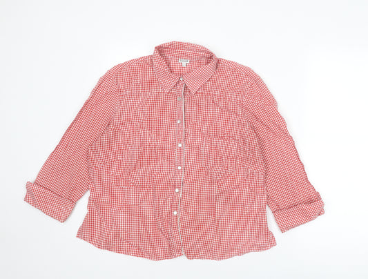 Etam Womens Red Geometric Cotton Basic Button-Up Size 16 Collared