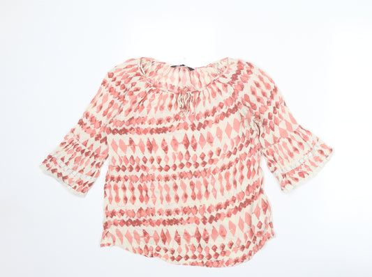 Debenhams Womens Pink Geometric Polyester Basic Blouse Size 10 Round Neck