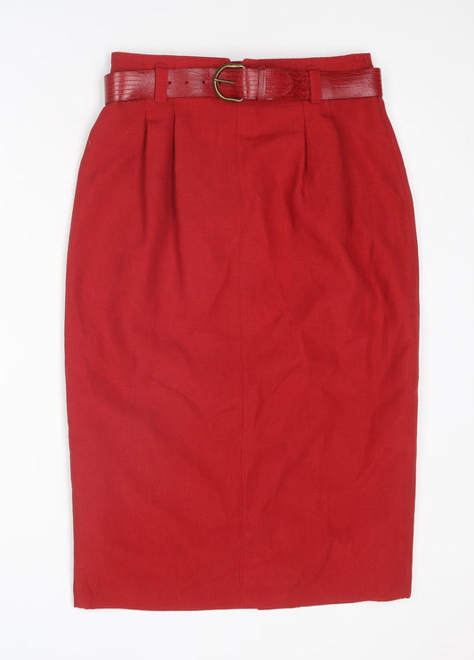 St Michael Womens Red Polyester Straight & Pencil Skirt Size 14 Zip - Belt included