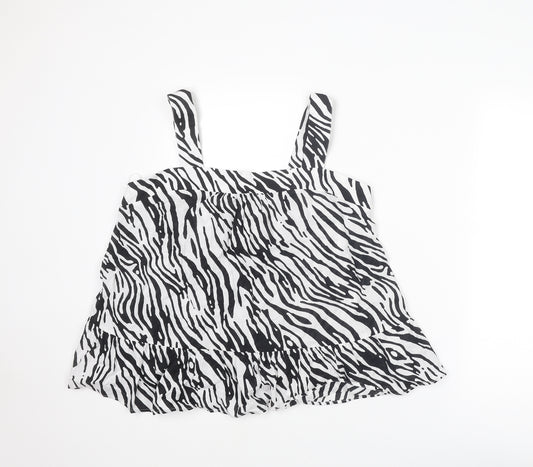 Marks and Spencer Womens Black Animal Print Cotton Basic Tank Size 16 Square Neck - Zebra Pattern