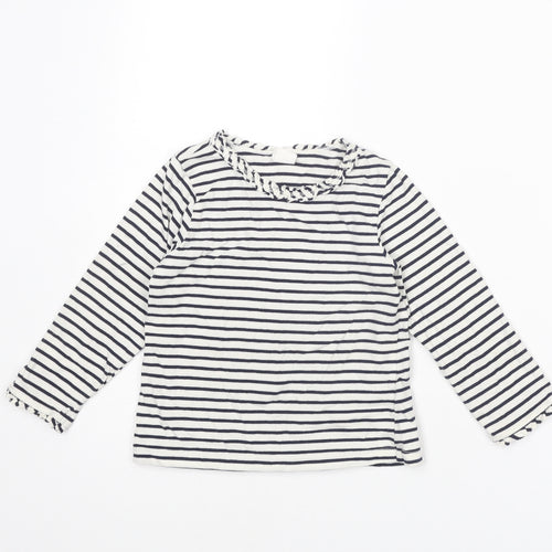 H&M Girls White Striped Cotton Basic Blouse Size 2-3 Years Round Neck Pullover