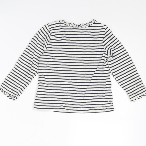 H&M Girls White Striped Cotton Basic Blouse Size 2-3 Years Round Neck Pullover