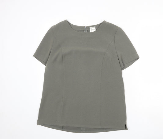 FRANK WALDER Womens Green Polyester Basic Blouse Size 14 Round Neck