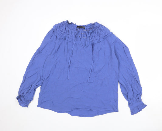 Marks and Spencer Womens Blue Viscose Basic Blouse Size 12 V-Neck