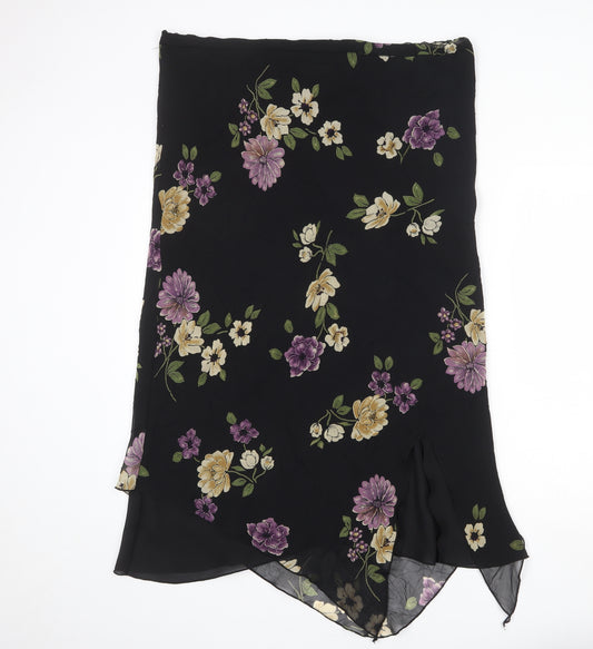 Elena Womens Black Floral Polyester Swing Skirt Size 42 in