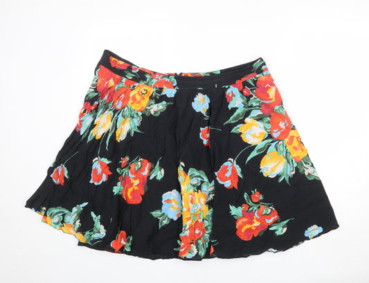 Dorothy Perkins Womens Black Floral Cotton Skater Skirt Size 18 Zip