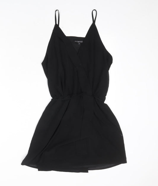 Missguided Womens Black Polyester Tank Dress Size 8 V-Neck Pullover