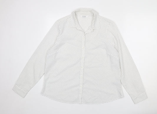 Classic Womens White Polka Dot Polyester Basic Button-Up Size 16 Collared
