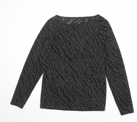Dorothy Perkins Womens Black Geometric Polyester Basic T-Shirt Size 14 Boat Neck