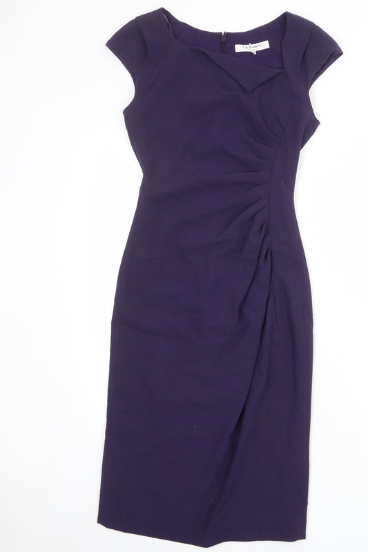 LK Bennett Womens Purple Polyester Shift Size 6 Round Neck Zip