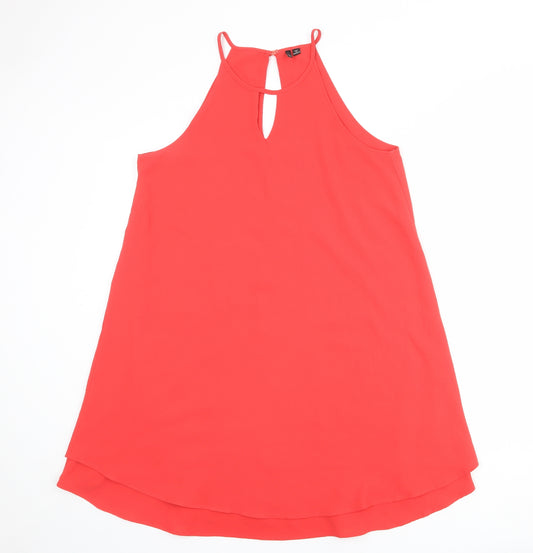 Only Womens Red Polyester Tank Dress Size 12 Halter Button