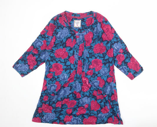 EWM Womens Multicoloured Floral 100% Cotton Tunic Blouse Size S Scoop Neck