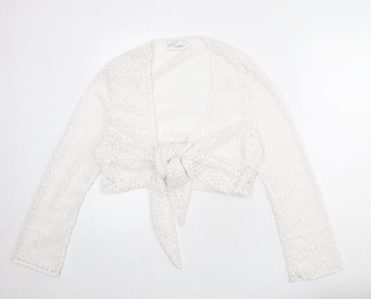 EWM Womens White V-Neck Polyester Cardigan Jumper Size XL - Knot Front