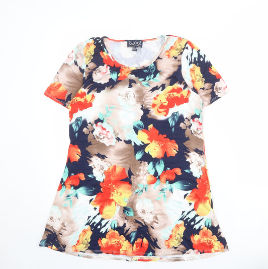 Saloos Womens Multicoloured Floral Viscose Basic T-Shirt Size 12 Round Neck