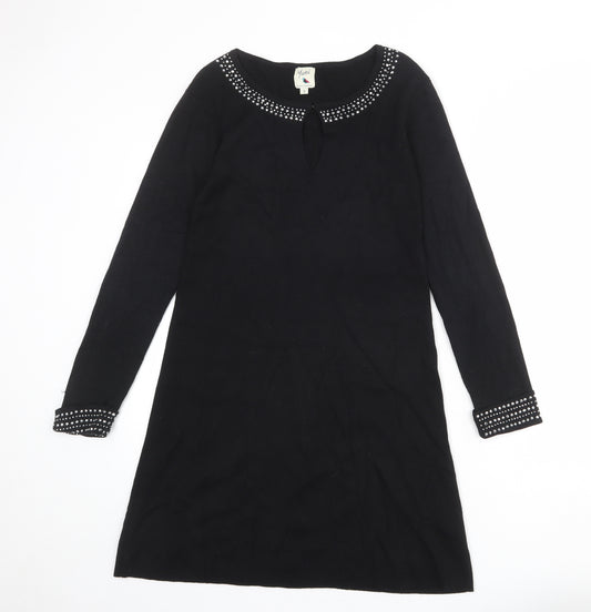 Yumi Womens Black Polyester A-Line Size S Round Neck Pullover