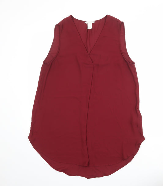 H&M Womens Red Polyester Basic Blouse Size 16 V-Neck