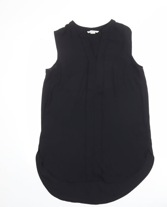 H&M Womens Black Polyester Basic Blouse Size 10 V-Neck