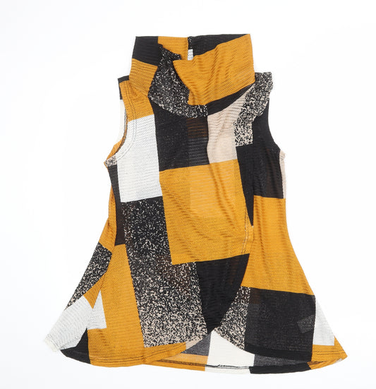 Izabel London Womens Multicoloured Geometric Polyester Basic Blouse Size 12 Roll Neck