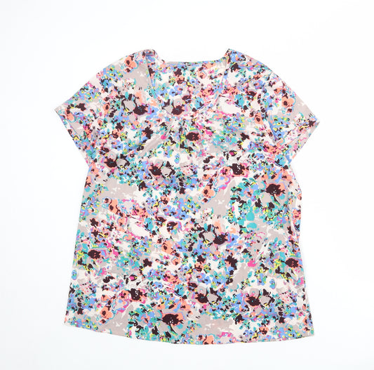 Marisota Womens Multicoloured Geometric Polyester Basic T-Shirt Size 16 Round Neck