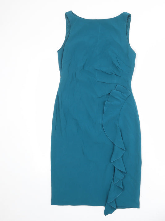Coast Womens Blue Polyester Shift Size 10 Round Neck Zip