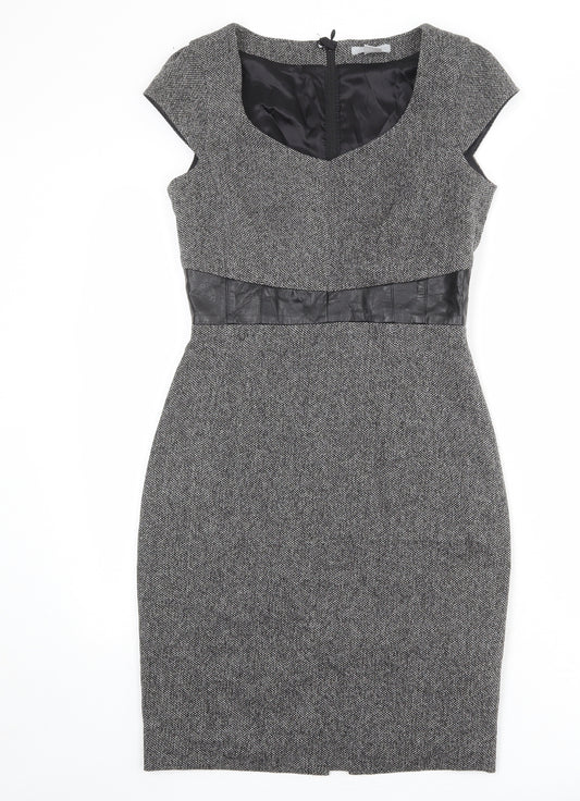 H&M Womens Grey Geometric Polyester Shift Size 10 V-Neck Zip