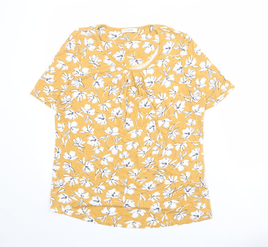 Classic Womens Yellow Floral Viscose Basic T-Shirt Size 14 Round Neck