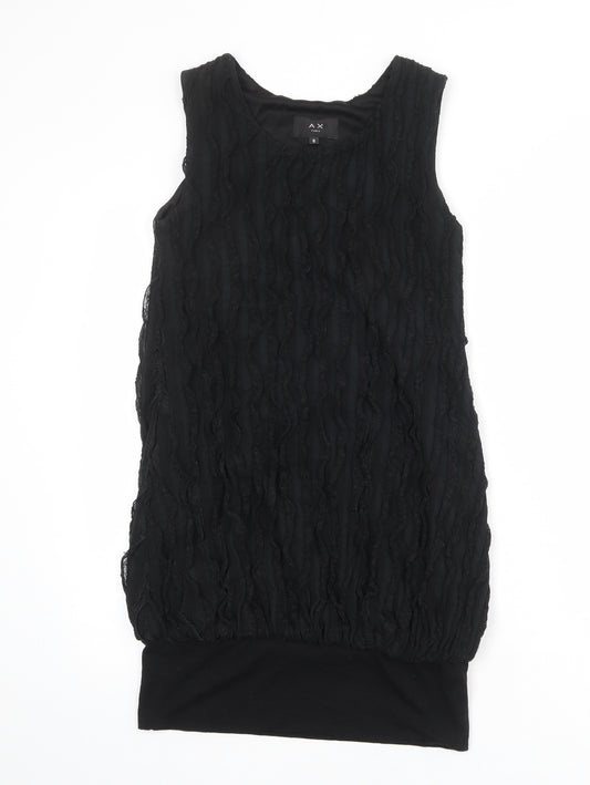 AX Paris Womens Black Polyester Tank Dress Size 8 Boat Neck Pullover - Textured