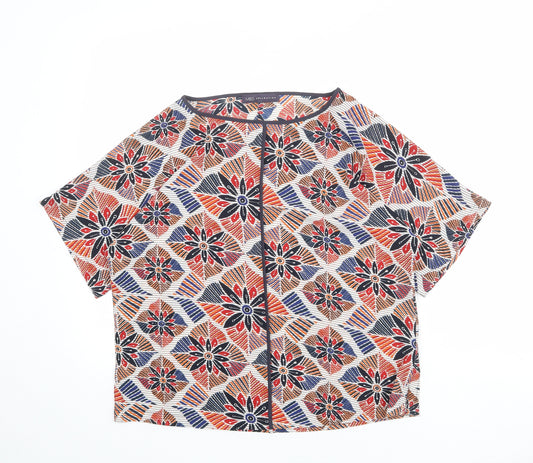 Marks and Spencer Womens Multicoloured Geometric Polyester Basic Blouse Size 8 Boat Neck