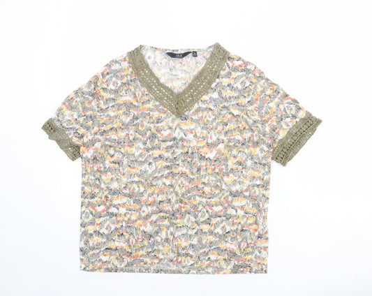 EWM Womens Multicoloured Geometric Cotton Basic T-Shirt Size 14 V-Neck - Size 14/16