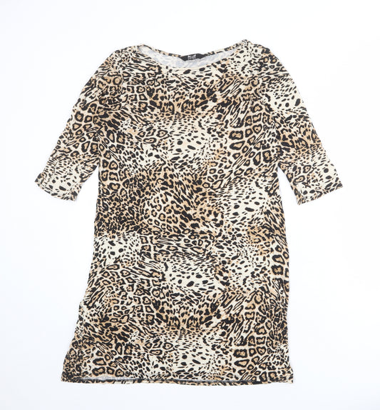 K&D London Womens Multicoloured Animal Print Viscose T-Shirt Dress Size 14 Boat Neck Pullover