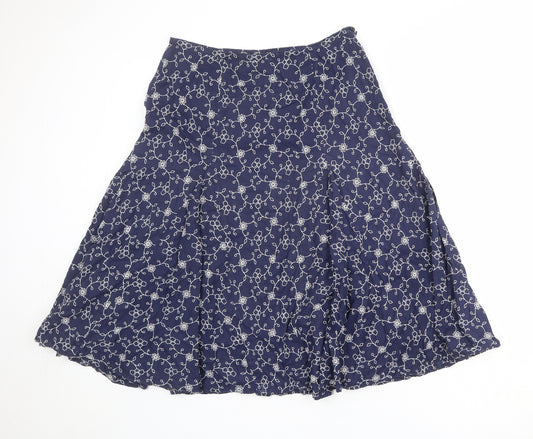 EAST Womens Blue Floral Cotton Swing Skirt Size 12 Zip