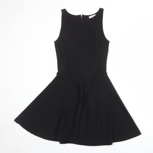 Be Beau Womens Black Polyester Skater Dress Size 8 Round Neck Zip