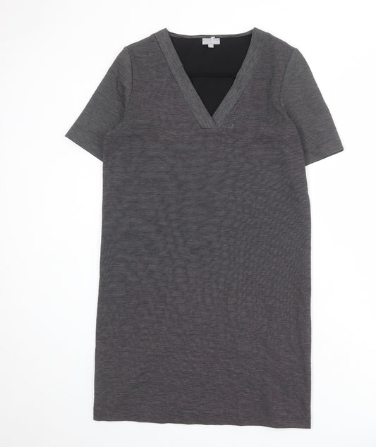 Oliver Bonas Womens Black Striped Viscose T-Shirt Dress Size 8 V-Neck Pullover