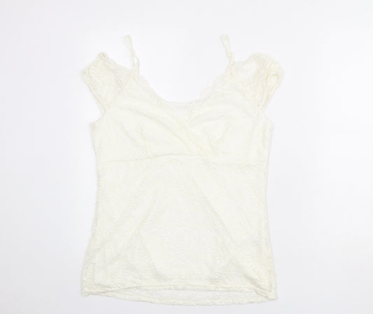 Jane Norman Womens Ivory Polyester Basic Blouse Size 16 V-Neck