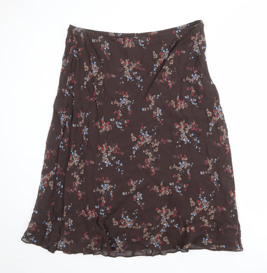 St Michael Womens Brown Floral Viscose A-Line Skirt Size 20