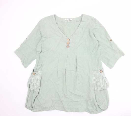 Alice Collins Womens Green Cotton Basic Blouse Size 10 V-Neck