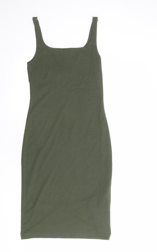 Zara Womens Green Polyester Tank Dress Size M Square Neck Pullover