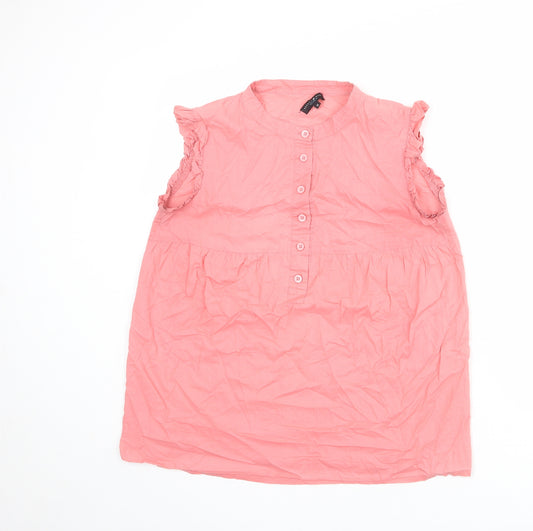Betty Jackson Womens Pink 100% Cotton Basic Blouse Size 10 Round Neck