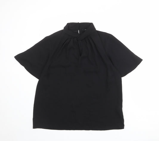 New Look Womens Black Polyester Basic Blouse Size 12 Mock Neck - Flute Sleeve