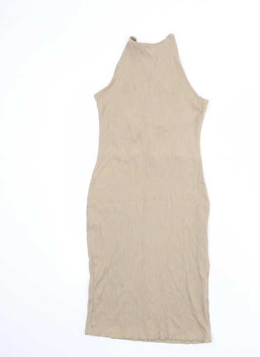 H&M Womens Beige Polyester Bodycon Size S Halter Tie - Ribbed