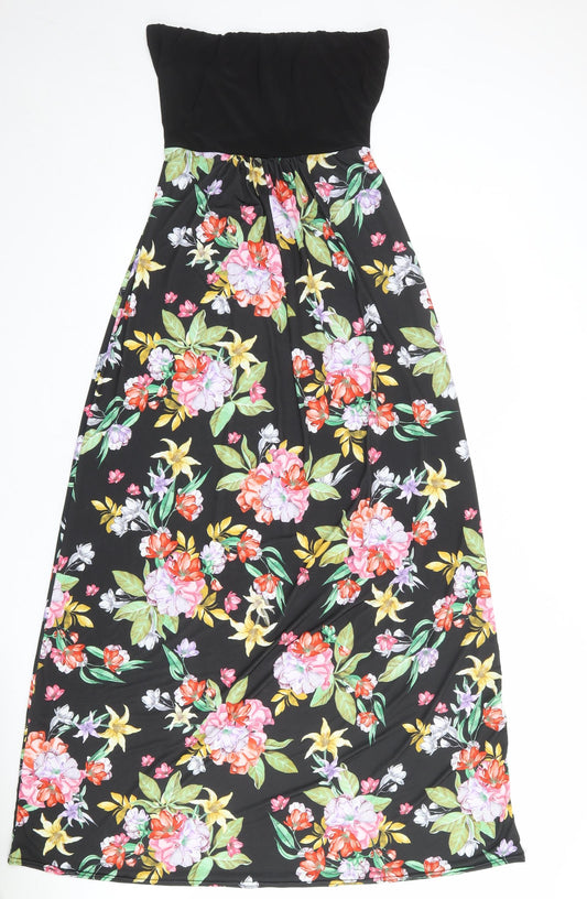 Boohoo Womens Black Floral Polyester Maxi Size 16 Square Neck Pullover - Strapless