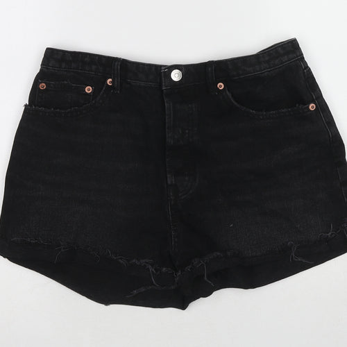 Zara Womens Black Cotton Cut-Off Shorts Size 12 Regular Zip