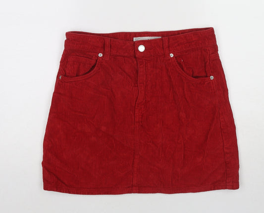 Topshop Womens Red Cotton A-Line Skirt Size 10 Zip
