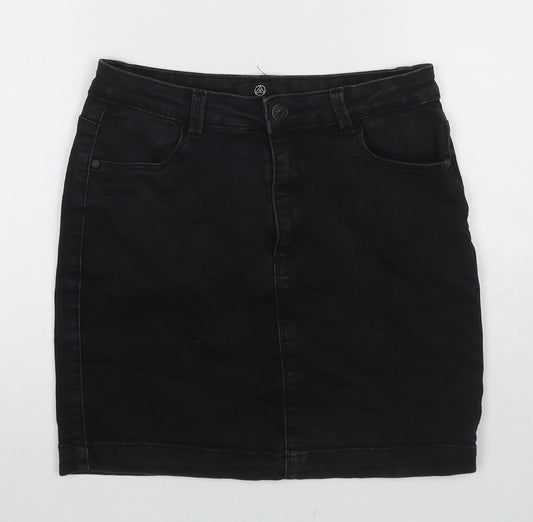 Missguided Womens Black Cotton A-Line Skirt Size 12 Zip