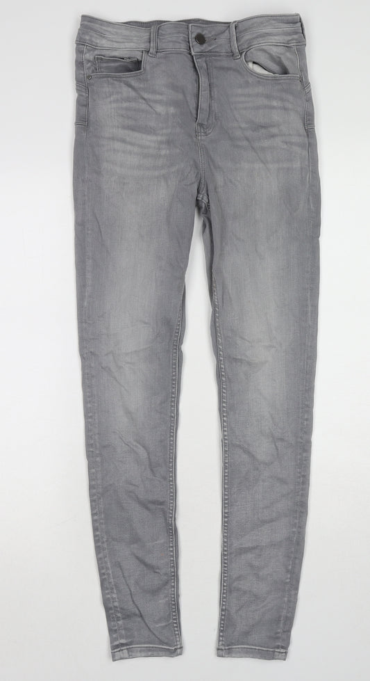F&F Womens Grey Cotton Skinny Jeans Size 12 L30 in Regular Zip