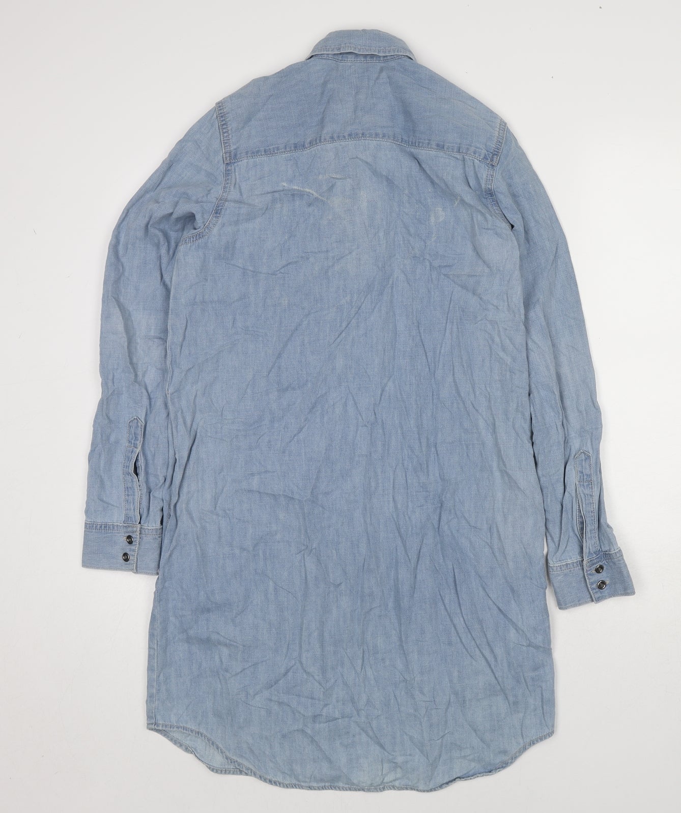 Gap Womens Blue Cotton Shirt Dress Size S Collared Zip