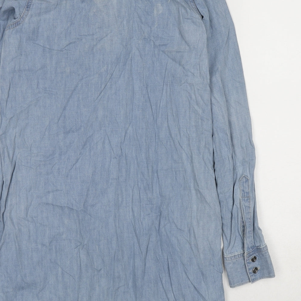 Gap Womens Blue Cotton Shirt Dress Size S Collared Zip