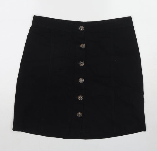 Zeeman Womens Black Cotton A-Line Skirt Size 12 Button
