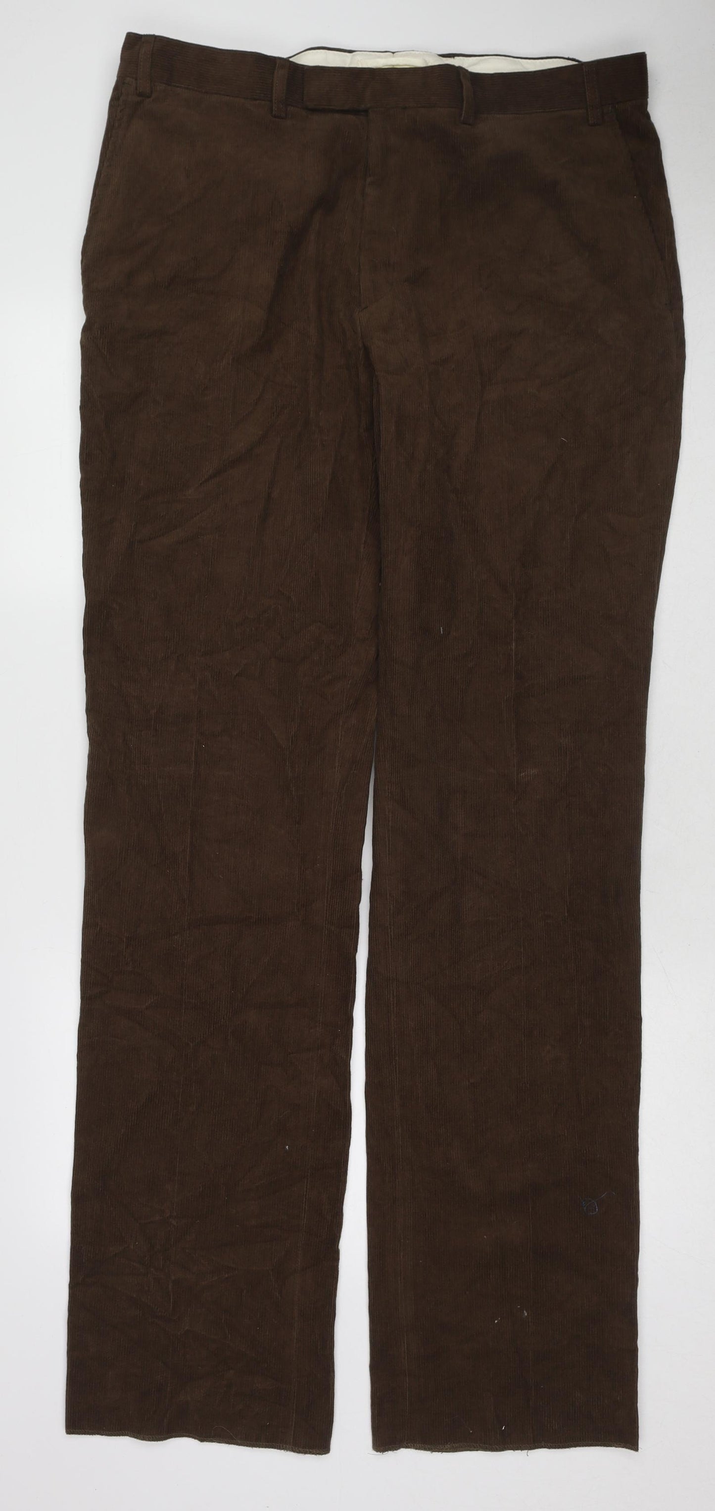 T.M.Lewin Mens Brown Cotton Trousers Size 38 in L36 in Regular Zip