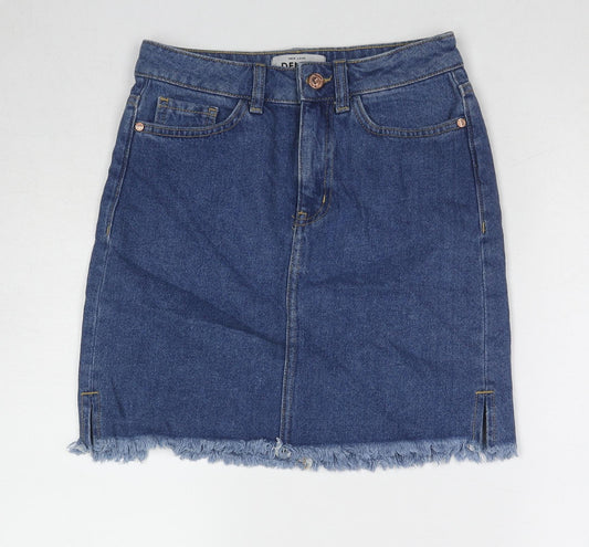 New Look Womens Blue Cotton A-Line Skirt Size 6 Zip